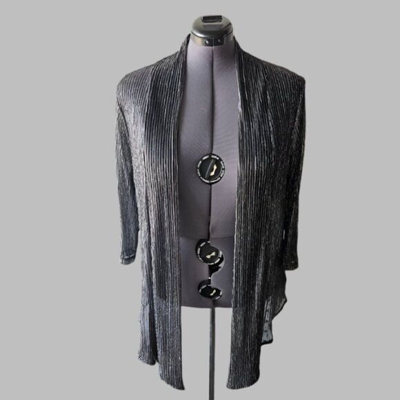 Connected Apparel Women’s Metallic Black Open Front Cardigan – Size 2X - Picture 1 of 7